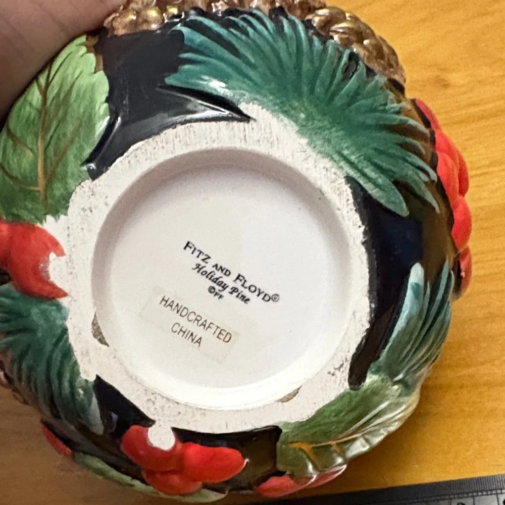 Fitz and Floyd Holiday Pine Sculpted Creamer and Sugar bowl SET with lid EUC - Picture 8 of 9